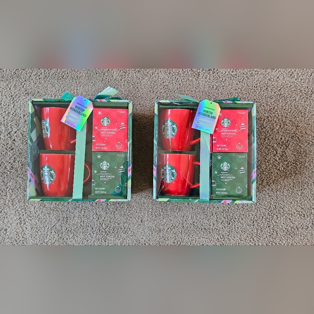 2 Starbucks Red and Green Coffee Mug Gift Sets
